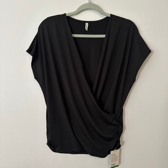 Halara black short sleeve wrap-front top size L NWT - Picture 10 of 14